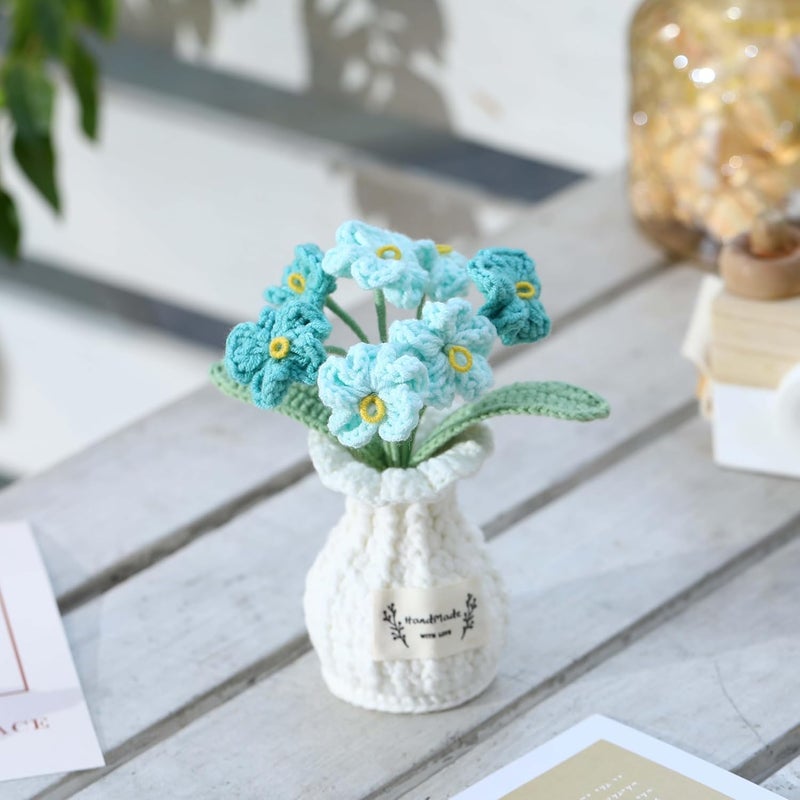 YOOJEE Crochet Flower Pot Forget-me-not Valentines Day Gift for Women Him Her Boyfriend Girlfriend Lover Husband Couples Wife Coworker Birthday Wedding Knitted Blue Plant Cute Office Desk Decor - Image 4